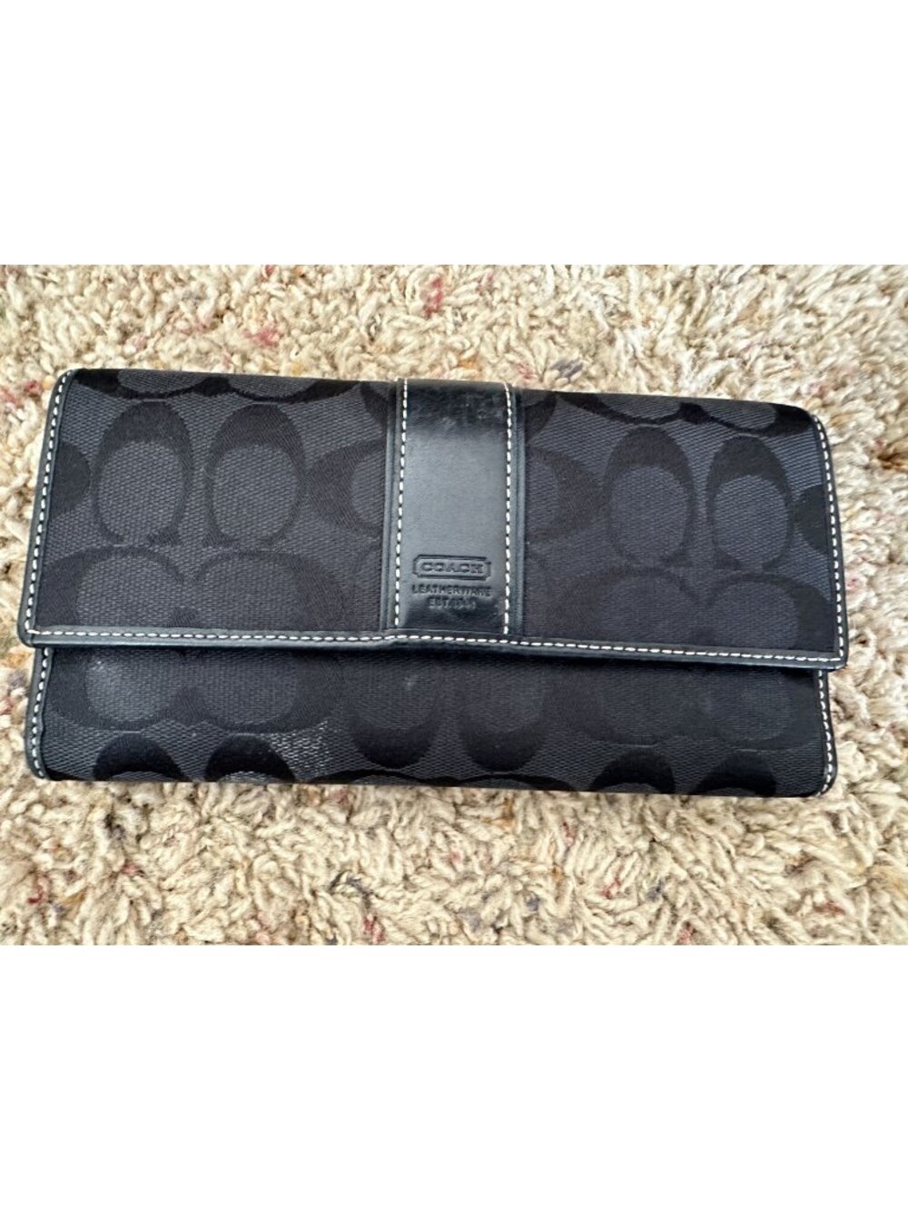 Coach Signature Black Canvas Leather Wallet Envelope Snap Closure Organizer Styl